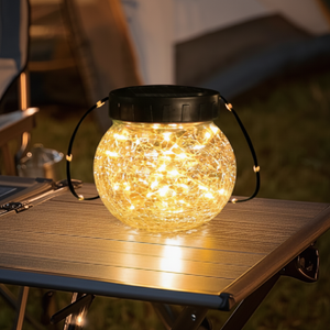 Lanterne solaire suspendue TSINYE, globes suspendus en verre craquelé, lumières solaires pour extérieur, jardin, cour, décoration de Noël, <span class=keywords><strong>blanc</strong></span> chaud - Product Image 4