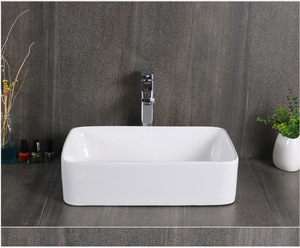 Cuba de Lavabo Retangular Branca Moderna de Cerâmica Sobrepor para Vilas, Apartamentos e Hotéis - Product Image 2