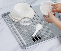 Organisateur de cuisine essentiel en acier inoxydable, pliable, gain de place, sans perçage, compatible avec les éviers, idéal pour les plats, les fruits et les légumes