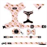 Ensemble Harnais, Laisse et Collier pour Chien avec Logo Personnalisé et Marque Privée, Support de Sacs à Crottes en Caoutchouc à Libération Rapide, Design Cartoon Tendance pour Petits Chiens et Animaux de Compagnie
