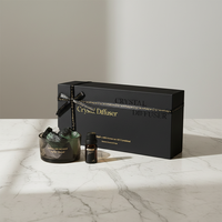 Diffuseur sans flamme Arovi - Pierre de cristal, énergie, large gobelet en verre noir, huile essentielle, élégant, écologique, parfum d'intérieur, cadeau