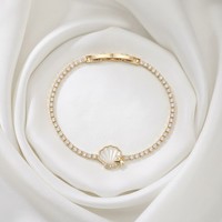 Bracelet Tennis Bohème en Laiton Plaqué Or 14K avec Zircons Cubiques et Coquillages, Scintillant et Pavé, pour Femme, Idéal pour Fêtes, Usage Quotidien et Cadeau