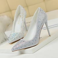 Chaussures de soirée coréennes pour femmes à talon fin, bout pointu, sexy, élégantes, avec strass colorés, pour femmes