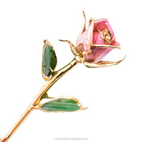 Rose véritable plaquée or 24 carats faite à la main avec fleur séchée et tige – Cadeau classique pour mariage, remise de diplôme, Saint-Valentin