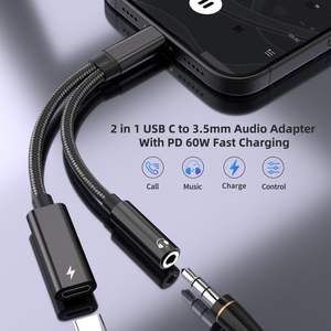 2-en-1 USB C 3.5mm Aux Audio Adaptateur 60W Chargeur de Charge Rapide avec <span class=keywords><strong>Convertisseur</strong></span> de Lumière pour iPhone 17 16 15 Pro Max Nouveau AC DC - Product Image 3