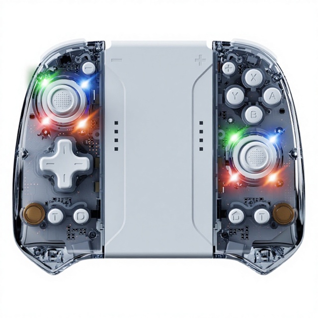 Joint Play Joy-Con Hall Effect Joystick Rapid Fire Seven-Color Light Transparent Motion-Sensing for Game Controller
