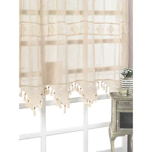 Authentic Lace Bordered Fringed Tassel Tulle Double Layer Valance Elegant <b>Curtains</b> Multi-Size for Home Decor - Product Image 1