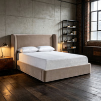 Cadre de lit plateforme contemporain avec tête de lit haute en velours, taille King, mobilier de chambre à coucher, vente en gros OEM