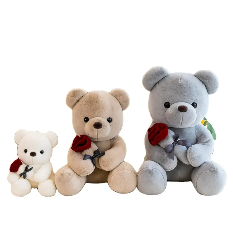 Wholesale Blue Rose Teddy Bear Toy Stuffed Plush with Rose White Teddy Bear Kawaii Stuffed Animal Toys Valentine's Day Gift