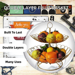 Cesta de Frutas Moderna de Doble Capa en Forma de Cuenco, de Metal, con Plato Extraíble, Cesta de Hierro Portátil para Aperitivos, para Uso en Sala de Estar - Product Image 2