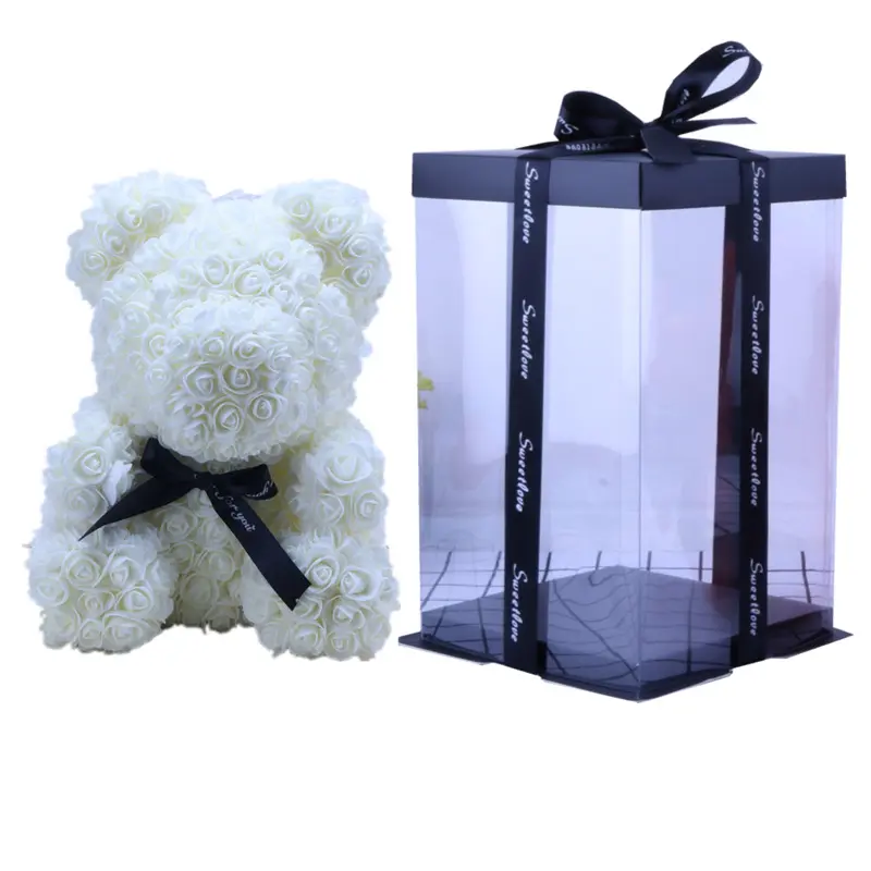 वेलेंटाइन दिनों उपहार कृत्रिम फूल 25cm शुद्ध रंग दस्तकारी गुलाब भालू टेडी के साथ उपहार बॉक्स