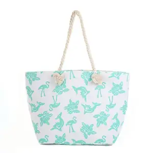 Low Price Wholesale Rope Handle Shoulder Casual Handbag Cyan Animal Print Pattern Beach Bag