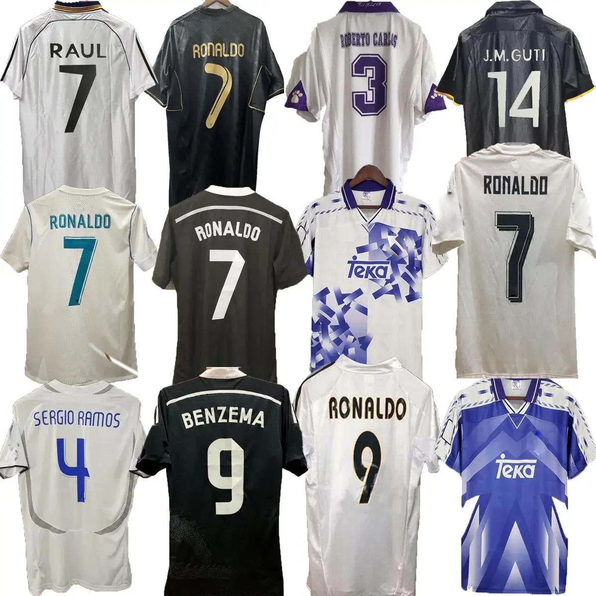 Gerçek Madrids Retro futbol formaları finalleri futbol tişörtü BENZEMA CARLOS orf CARLOS CARLOS 14 15 16 17 18 Beckham Vintage FIGO kitleri