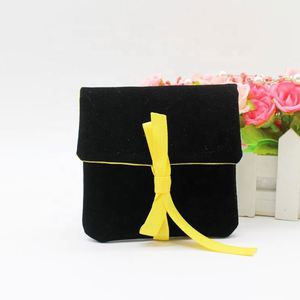 Pochette à bijoux en velours double couche avec logo personnalisé et ruban, sac recyclable pour colliers et bagues, pour emballage cadeau - Product Image 5
