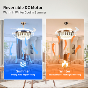 Bán Buôn Đèn Chùm Quạt Trần Với Ánh Sáng 42 "48" Có Thể Thu Vào Quạt Trần Đèn Chùm Pha Lê Fan LED Thay Đổi Độ Sáng DC Động Cơ 6 Tốc Độ - Product Image 2