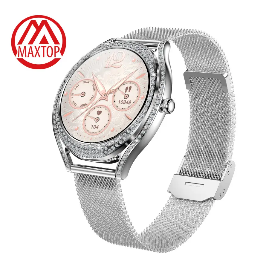 Dames Mode Smart Horloges Gold Sier Rvs Metalen Waterdicht Rond Ontwerp Voor Sport Fitness Smart Watch