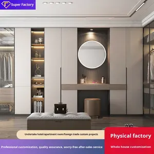 ארונות בגדים מעץ מודרניים פשוטים בהתאמה אישית מבית חרושת גואנגשי, ארונות צד לחדר שינה, דלתות זכוכית, ארון יין פתוח - Product Image 3