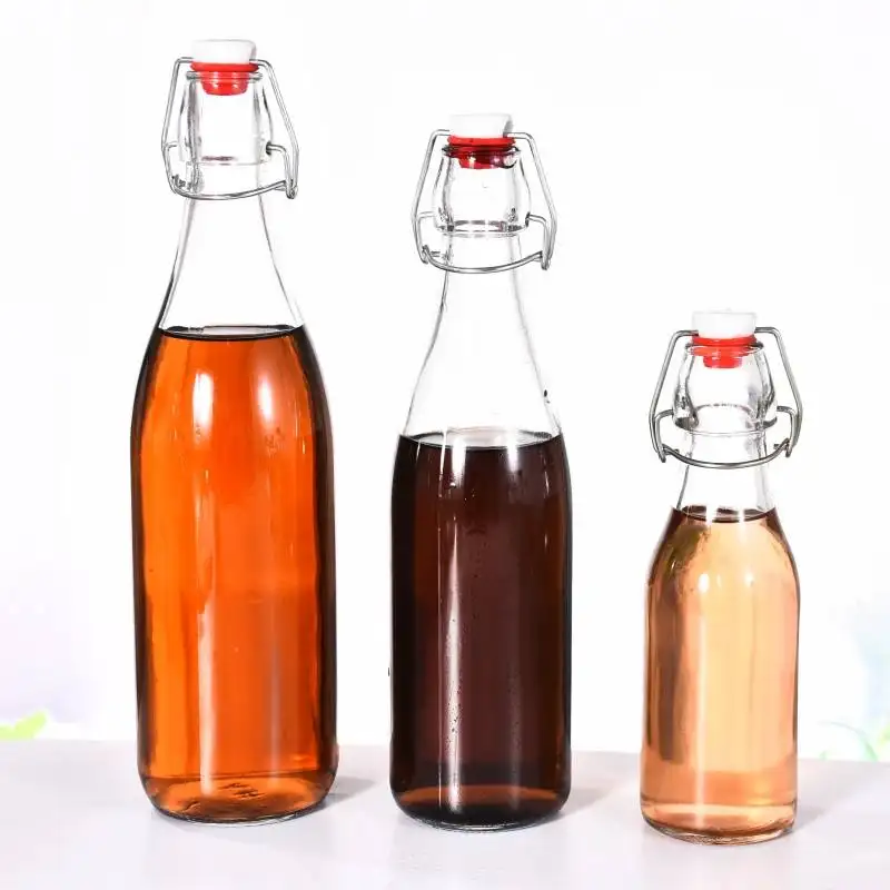Beliebte Großhandel250ml 500ml 1000ml Klarglas Getränke flaschen Glas Swing Top Flaschen Glasflaschen für alkoholische Getränke
