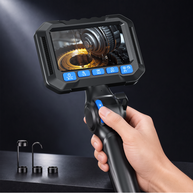 2-Ways Articulating Borescope 6mm Dual Lens DigitaL Industrial Endoscope Steering Inspection Camera with 4.3 Inch IPS Display