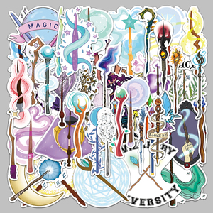 50 pièces d'autocollants décoratifs personnalisés créatifs d'usine, autocollants de baguette magique de <span class=keywords><strong>sorcière</strong></span> de dessin animé écologiques et imperméables - Product Image 5