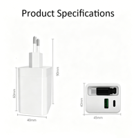 Chargeur GaN rapide OEM 45W avec câble rétractable Type-C 2 ports, prise EU, USB-C PD 3.0 pour la charge de montres connectées/iPad/téléphones portables