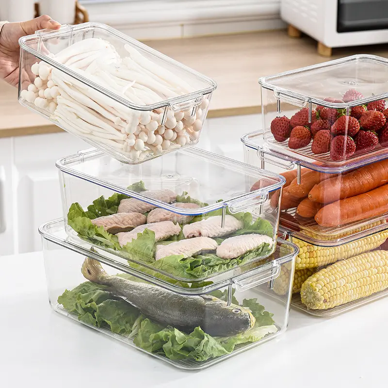 Kitchen Accessories Durable BPA-free Stackable Refrigerator Plastic Transparent Pantry Box Bin Fridge Storage Organizer
