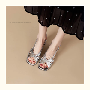 Summer New Retro Fish Mouth Square Heel <b>Shoes</b> Factory Spot <b>Soft</b> Leather - Button Open Toe Sandals Women's Mid-heels - Product Image 2