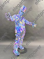 Costume de scène élégant pour homme, style minorité chinoise, avec miroir holographique, chapeau haut de forme, en coton irisé, pour DJ, spectacle et fête