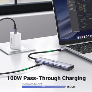UGREEN <span class=keywords><strong>USB</strong></span> C Hub 5 en 1 <span class=keywords><strong>USB</strong></span> C <span class=keywords><strong>a</strong></span> <span class=keywords><strong>HDMI</strong></span> Splitter 3 <span class=keywords><strong>USB</strong></span> <span class=keywords><strong>A</strong></span> 3,0 Puerto y 5Gbps Tipo C Puerto de datos 4K <span class=keywords><strong>HDMI</strong></span> Puerto PD 100W Carga para PC - Product Image 3