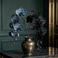 Ranting Anggrek Hitam Buatan M1012 Grosir, Bunga Sutra Phalaenopsis untuk Dekorasi Rumah Halloween, Latar Belakang Pernikahan Gotik