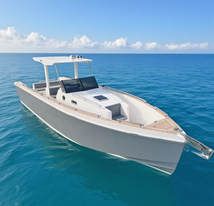 <span class=keywords><strong>Bateau</strong></span> de pêche sportif ouvert en fibre de verre haute performance de 28 pieds avec auvent, conçu pour des aventures de pêche palpitantes - Product Image 1