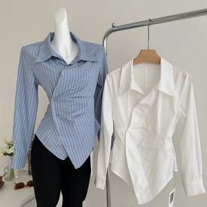 Blouse décontractée pour <span class=keywords><strong>femme</strong></span>, style cardigan, nouvelle collection, tendance, cintrée à la taille, asymétrique, polyvalente, haut court - Product Image 2