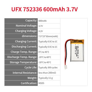 工場価格 充電式リチウムポリマー電池 752336 600mAh リポセル <span class=keywords><strong>3.7V</strong></span> 600mAh リチウムポリマー電池 - Product Image 2