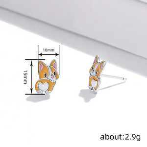 Orecchini a perno con cuore a forma di Corgi in stile coreano, gioielli dolci e giocosi a forma di animale per donna, da indossare tutti i giorni, outfit casual, idea regalo - Product Image 4