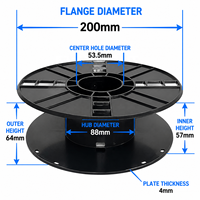 Gulungan Filamen Printer 3D Plastik Hitam Kosong 1kg 200mm Tahan Kelembapan Dapat Didaur Ulang untuk ABS PLA PETG Penggulungan dan Pengemasan