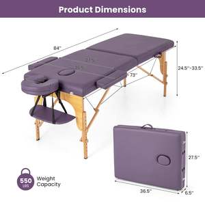Cama de masaje de haya plegable doble lavanda-púrpura Yongteng con espuma de alta resistencia para spa, salón y cuidado corporal - Product Image 2
