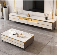 Meuble TV moderne de luxe avec table basse en bois et plateau en pierre pour appartement, salon, bureau à domicile, chambre