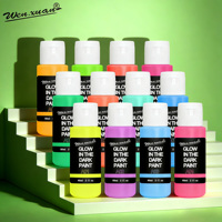 Peinture acrylique phosphorescente 12 couleurs vives (60 ml/2 oz) Longue durée Fluorescente pour projets de bricolage Décorations d'Halloween et de Noël