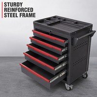 Coffre de rangement d'outils mobile à 5 tiroirs avec plan de travail multi-compartiments et armoire roulante pour atelier d'usine et service