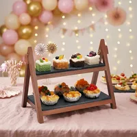 OKEY Présentoirs à buffet à 3 niveaux, Supports de présentation alimentaire pour fêtes, Rehausseurs de table de buffet, Ensemble de rehausseurs en bois