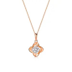 18K Gold and 925 Silver Chain "Promise of Love" Four Leaf Clover Necklace Women's Color Gold Moissanite Clavicle Chain