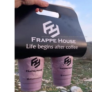 Cartón Kraft desechable con impresión personalizada, taza individual, 2 tazas, bebida para llevar, portavasos <span class=keywords><strong>de</strong></span> papel para café - Product Image 4