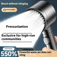 Pommeau de Douche Luxe Turbo avec Tuyau de 1,5 m, Support Sans Perçage, Cartouche Filtrante, Douche Pluie Haute Pression pour Salle de Bain