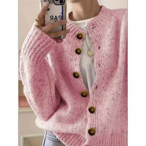 Crew Neck <b>Cardigan</b> Elfenbeinwei Metallic <b>Button</b> Women's Wear - Product Image 6