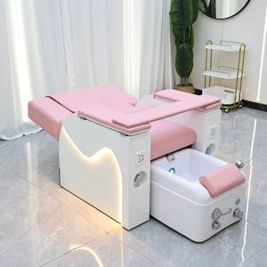 Chaise de manucure et pédicure rose de luxe avec lumière LED, chaise multifonctionnelle pour spa des pieds pour salon de beauté - Product Image 2