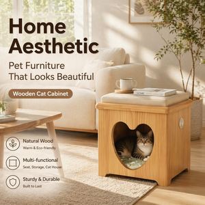 Taburete para Gatos de Madera Maciza 2 en 1, Asiento para Personas con Casa Oculta para Gatos - Product Image 3