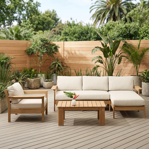 Ensemble de canapé d'extérieur en teck contemporain avec coussins pour jardin et appartement, résistant aux intempéries, 1 place - Product Image 1