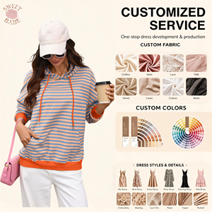New Arrival Women Hooded Sweatshirt, Color Block Stripe Drawstring Pocket <b>Long</b> <b>Sleeve</b> Casual Pullover - Product Image 1