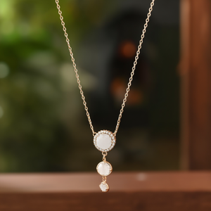 Crystal <b>Necklace</b> 316L Stainless Steel PVD Gold Plating Sustainable Resistant <b>Chain</b> With Three Clear Stones Drop Design - Product Image 3