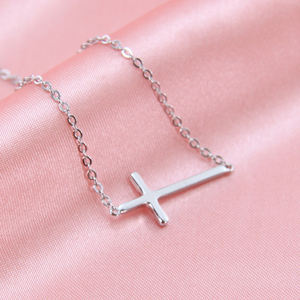 <strong>Sideway</strong> cross <strong>necklace</strong> 925 sterling silver cross <strong>necklace</strong> sliver Jinyuan <strong>initial</strong> bar pendant <strong>necklace</strong> jewelry anniversary - Product Image 4